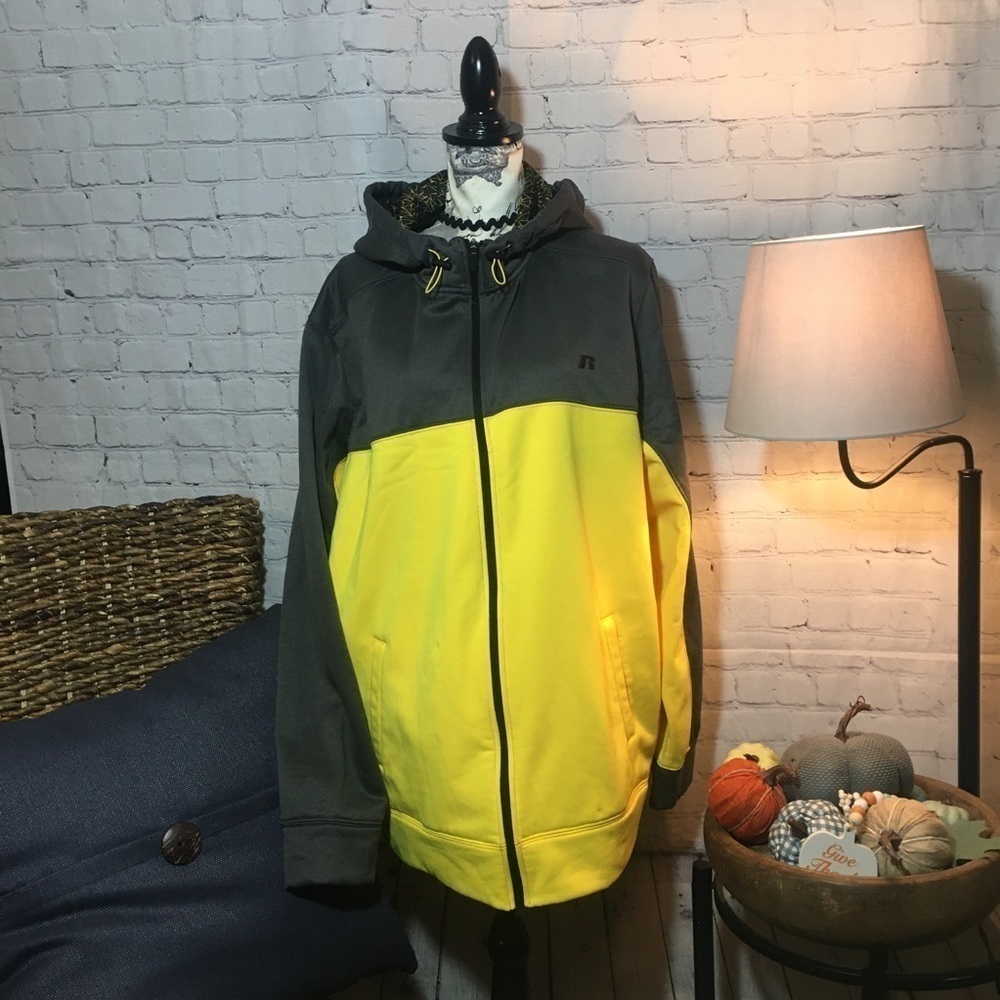 Russell zipper front two colored sweat jacket